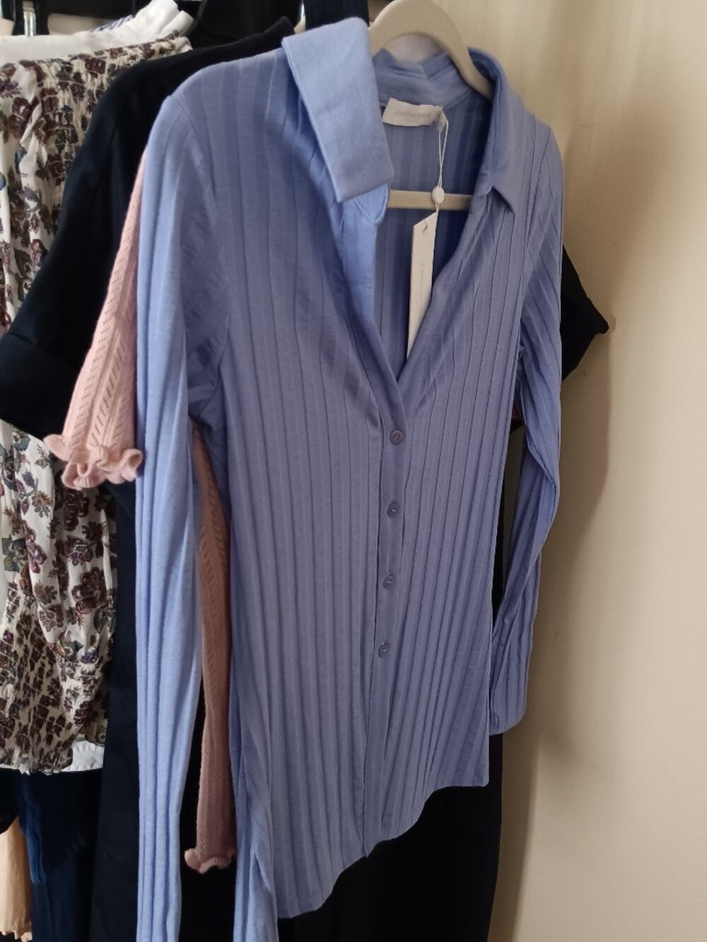 NWT Simkhai Periwinkle Blue Ribbed Knit Polo Style Shirt Size Small